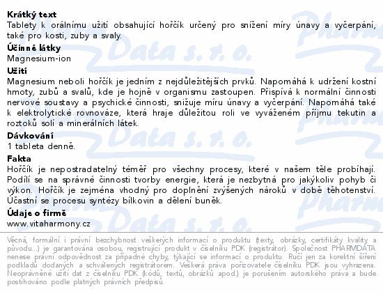 VitaHarmony Hořčík 300mg tbl.120