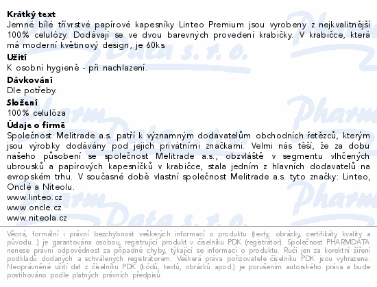 Linteo Papírové kapes.PREMIUM 3vrstvé bílé 60ks