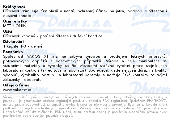 Methionin 500mg 100ks VAKOS XT
