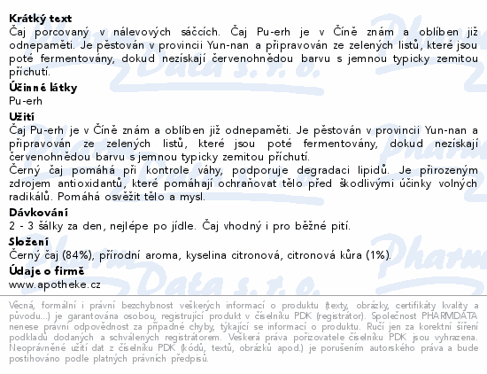 Apotheke Pu-erh a citron čaj 20x1.8g