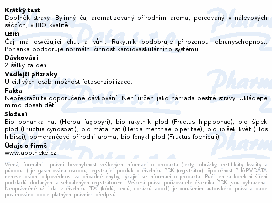 Apotheke BIO Rakytníkový s pohankou čaj 20x1.5g