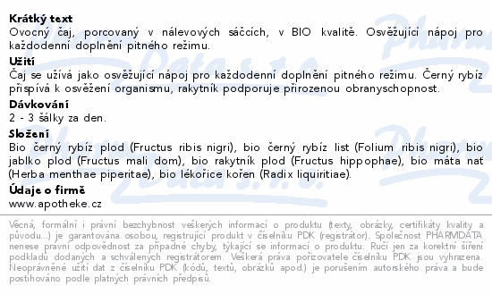 Apotheke BIO Černý rybíz s rakytníkem čaj 20x1.5g
