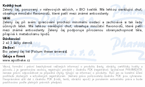 Apotheke BIO Zelený čaj čínský 20x1.5g