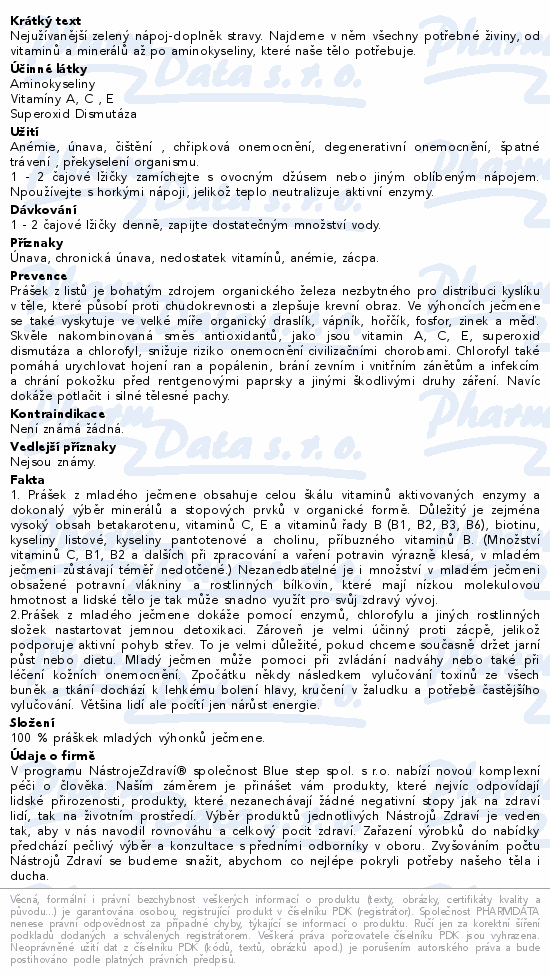 Nástroje Zdraví Mladý ječmen BIO 200g