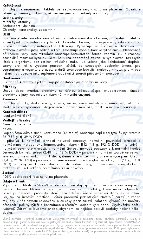 Nástroje Zdraví Spirulina BIO tbl.1200
