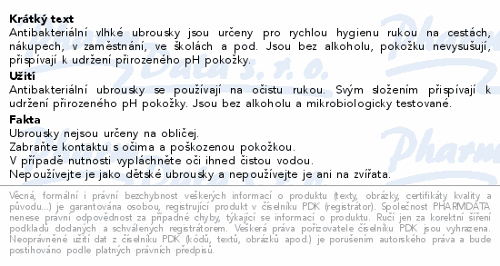 Ubrousky vlhčené antibakteriální na ruce 15ks